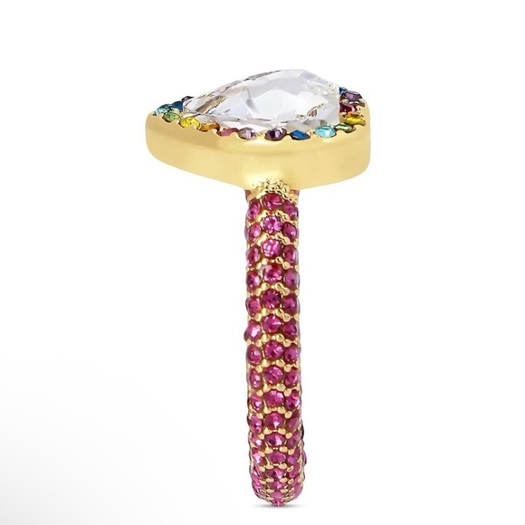 Kurt Geiger Rainbow Heart Pave Cocktail Ring - Picture 3 of 13